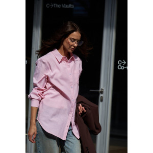 Рубашка женская №058834 полулён-поплин (р-ры: 42-56) розовый