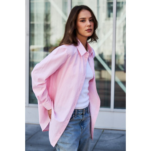 Рубашка женская №058834 полулён-поплин (р-ры: 42-56) розовый