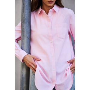 Рубашка женская №058834 полулён-поплин (р-ры: 42-56) розовый