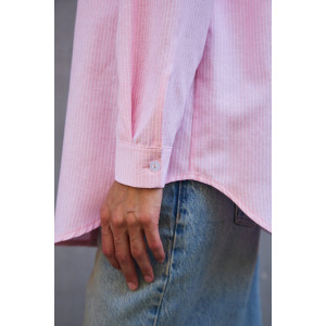Рубашка женская №058834 полулён-поплин (р-ры: 42-56) розовый