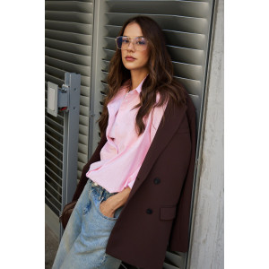 Рубашка женская №058834 полулён-поплин (р-ры: 42-56) розовый