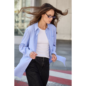 Рубашка женская №058834 полулён-поплин (р-ры: 42-56) синий