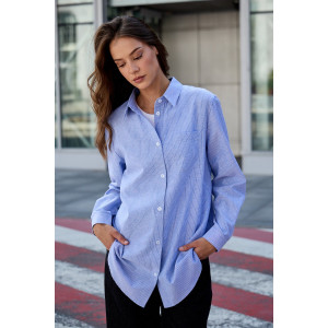 Рубашка женская №058834 полулён-поплин (р-ры: 42-56) синий