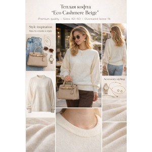 Джемпер женский №2701 "Eco Cashmere Beige" эко-кашемир (р-ры: 42-50) молочный