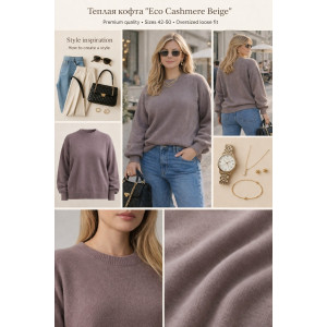 Джемпер женский №2701 "Eco Cashmere Beige" эко-кашемир (р-ры: 42-50) серый
