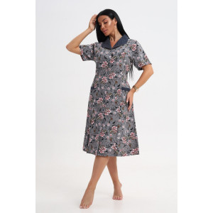 Халат женский 067 кулирка (последний размер) красный-серый-огурцы 60-62