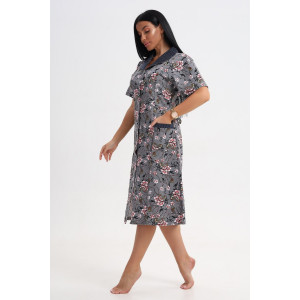 Халат женский 067 кулирка (последний размер) красный-серый-огурцы 60-62