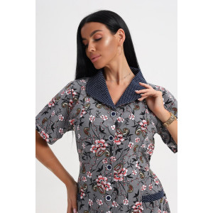 Халат женский 067 кулирка (последний размер) красный-серый-огурцы 60-62