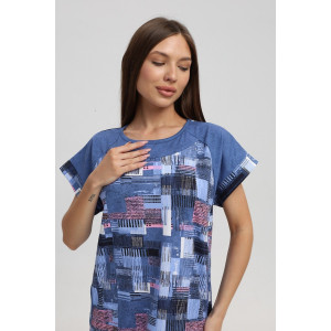 Туника женская 526 кулирка (последний размер) синий-розовый-кубик 60-62 Туника женская 526 кулирка (последний размер) синий-розовый-кубик 60-62