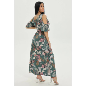 Платье женское "Новелла" кулирка (последний размер) листья зеленый 56-58