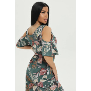 Платье женское "Новелла" кулирка (последний размер) листья зеленый 56-58