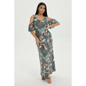 Платье женское "Новелла" кулирка (последний размер) листья зеленый 56-58