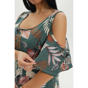 Платье женское "Новелла" кулирка (последний размер) листья зеленый 56-58