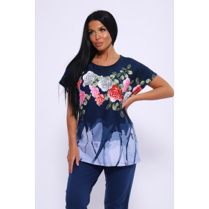 Костюм двойка женский №65072 кулирка (последний размер) синий 58