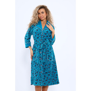 Халат женский 178 велюр (последний размер) бирюзовый-красный-белый 52,60