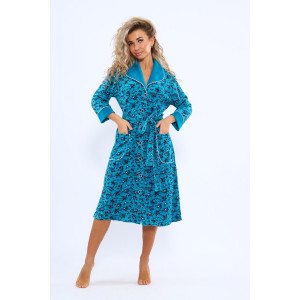 Халат женский 178 велюр (последний размер) бирюзовый-красный-белый 52,60