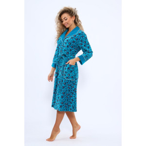 Халат женский 178 велюр (последний размер) бирюзовый-красный-белый 52,60