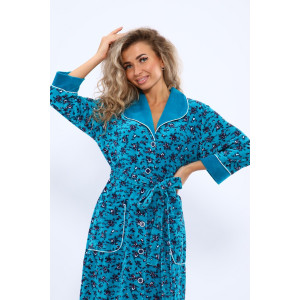 Халат женский 178 велюр (последний размер) бирюзовый-красный-белый 52,60