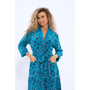 Халат женский 178 велюр (последний размер) бирюзовый-красный-белый 52,60