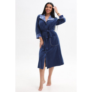 Халат женский 178 велюр (последний размер) индиго-голубой 50