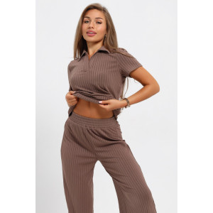 Костюм двойка женский №26009К лапша (последний размер) темно-коричневый 56