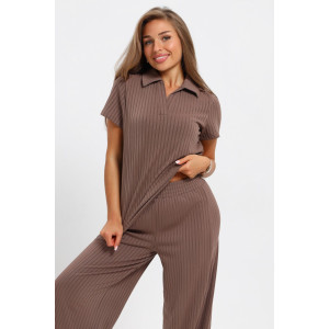 Костюм двойка женский №26009К лапша (последний размер) темно-коричневый 56