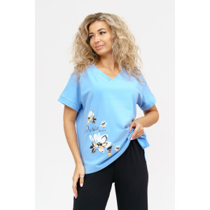 Футболка женская 951 кулирка с лайкрой пенье (последний размер) голубой 62