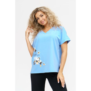 Футболка женская 951 кулирка с лайкрой пенье (последний размер) голубой 62