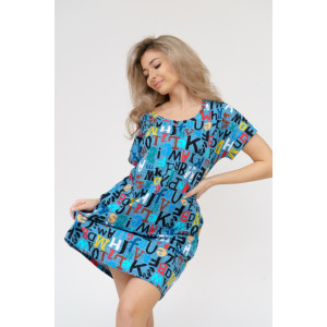 Туника женская 532 кулирка (последний размер) буквы на голубом 58,60