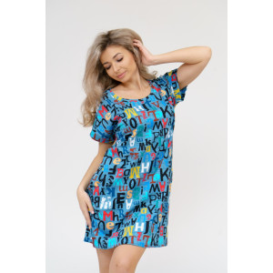 Туника женская 532 кулирка (последний размер) буквы на голубом 58,60