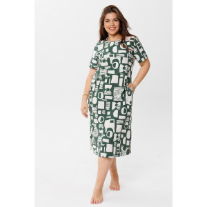 Платье женское П192 кулирка набивная (последний размер) темно-зеленый 52,56