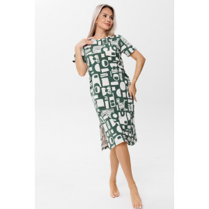 Платье женское П192 кулирка набивная (последний размер) темно-зеленый 52,56