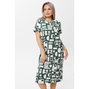 Платье женское П192 кулирка набивная (последний размер) темно-зеленый 52,56