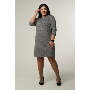 Платье женское П-176 жаккард принт (последний размер) серая клетка 52