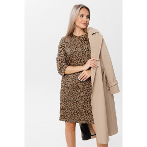 Платье женское П191 жаккард принт (последний размер) капучино леопард 48,52,54 Платье женское П191 жаккард принт (последний размер) капучино леопард 48,52,54