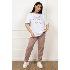 Костюм двойка женский 2064/2 кулирка-футер (последний размер) белый-какао 52,56 Костюм двойка женский 2064/2 кулирка-футер (последний размер) белый-какао 52,56