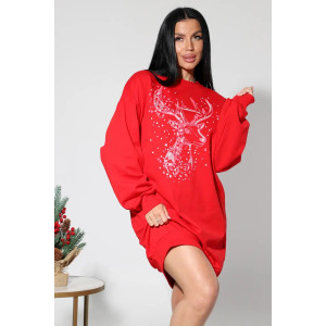 Туника женская 0102 "Олень" футер (последний размер) красный 52 Туника женская 0102 "Олень" футер (последний размер) красный 52