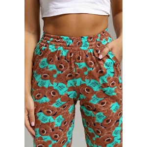 Брюки женские 1560/13 кулирка (последний размер) коричневый-зелёный 46