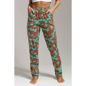 Брюки женские 1560/13 кулирка (последний размер) коричневый-зелёный 46