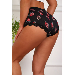 Трусы женские №64974 смесовая ткань (р-ры: 50-54) губы на черном