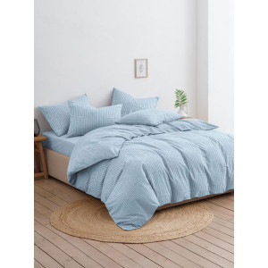 Постельное белье поплин стандарт на резинке "Кларк" синий