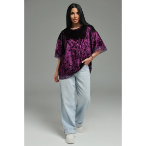 Футболка женская "Андреа" бархат (р-ры: 48-70) баклажан