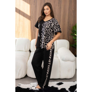 Костюм двойка женский 2179 кулирка (р-ры: 48-62) бежевый-черный