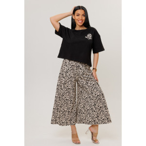 Костюм двойка женский №2262/1 кулирка (р-ры: 44-54) черный-бежевые брюки