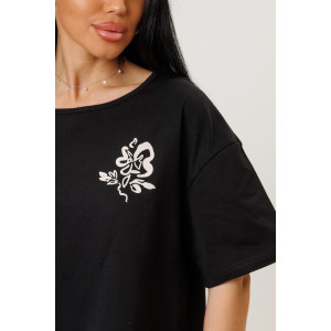 Костюм двойка женский №2262/1 кулирка (р-ры: 44-54) черный-бежевые брюки