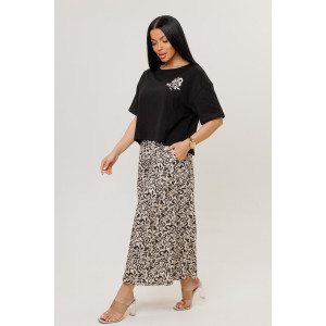 Костюм двойка женский №2262/1 кулирка (р-ры: 44-54) черный-бежевые брюки