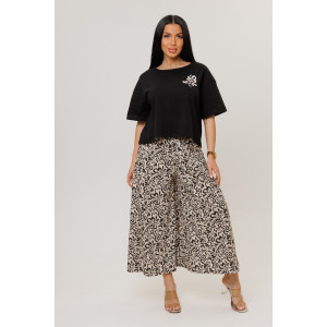 Костюм двойка женский №2262/1 кулирка (р-ры: 44-54) черный-бежевые брюки