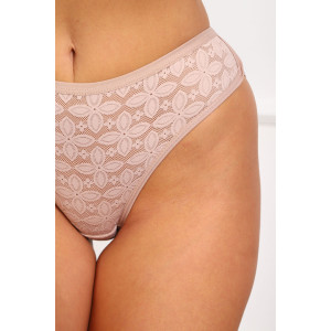 Трусы женские №64982 кружево+хлопок стрейч (р-ры: 46-50) бежевый