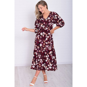 Платье женское Ф1074л штапель (р-ры: 46-56) бордо