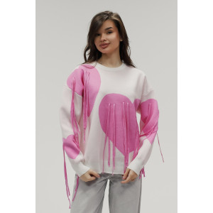 Джемпер женский "Сердце" №059150 вязаный трикотаж (р-ры: 46-52) белый